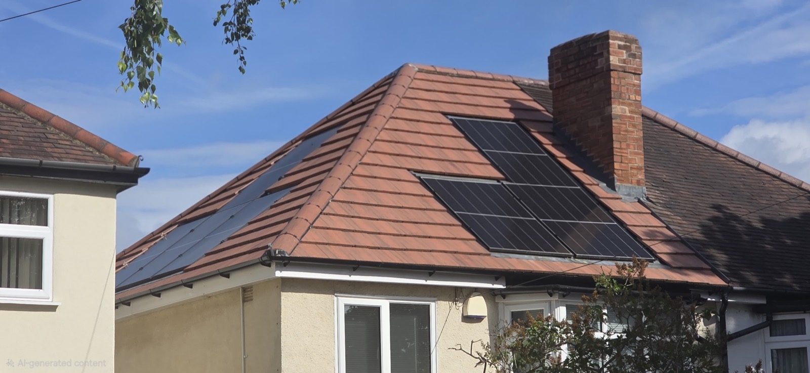 10 Aiko panels neatly arranged across the roof of Simon's semi-detached house, each on a Tigo optimiser.